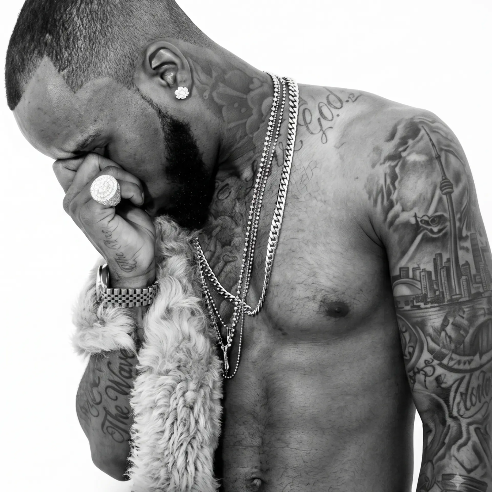 Black and white portrait of Tory Lanez (Daystar Peterson)